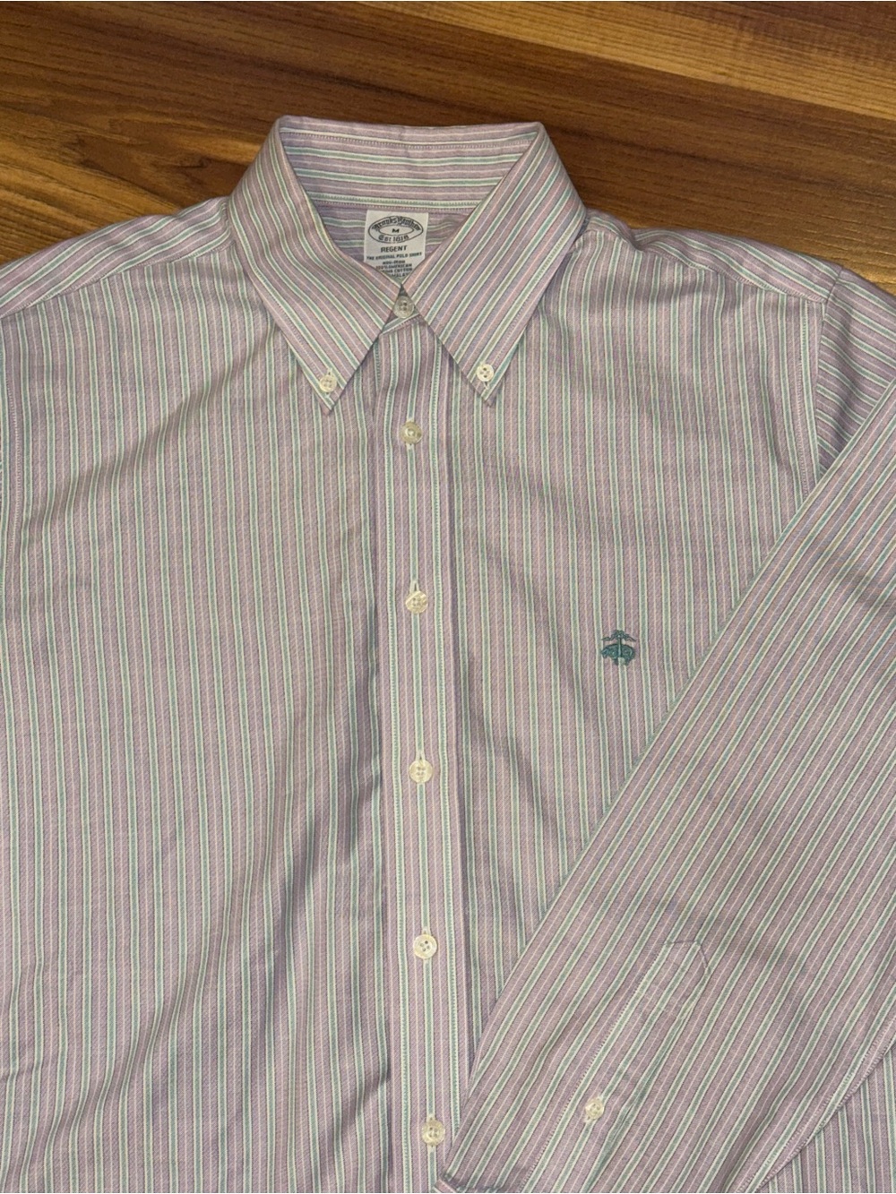 Brooks Brothers Men's Regent Purple & Teal Striped Button-Down Long Sleeve Shirt